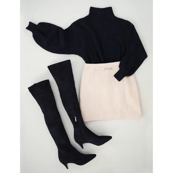 Sam Edelman Kristie Over The Knee Black Suede Kitten Heel Zip Up Point Toe Boots - Picture 15 of 16